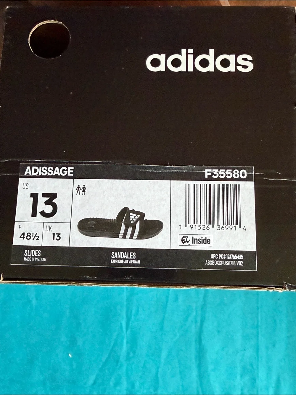 Adidas Adissage Men's Slides Size 13 NIB F35580 Black/White